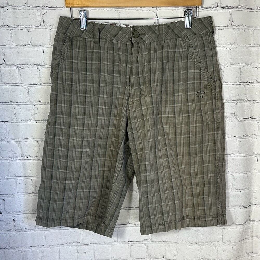 OP Ocean Pacific Green Plaid Utility Shorts Mens Size 32 Bermuda